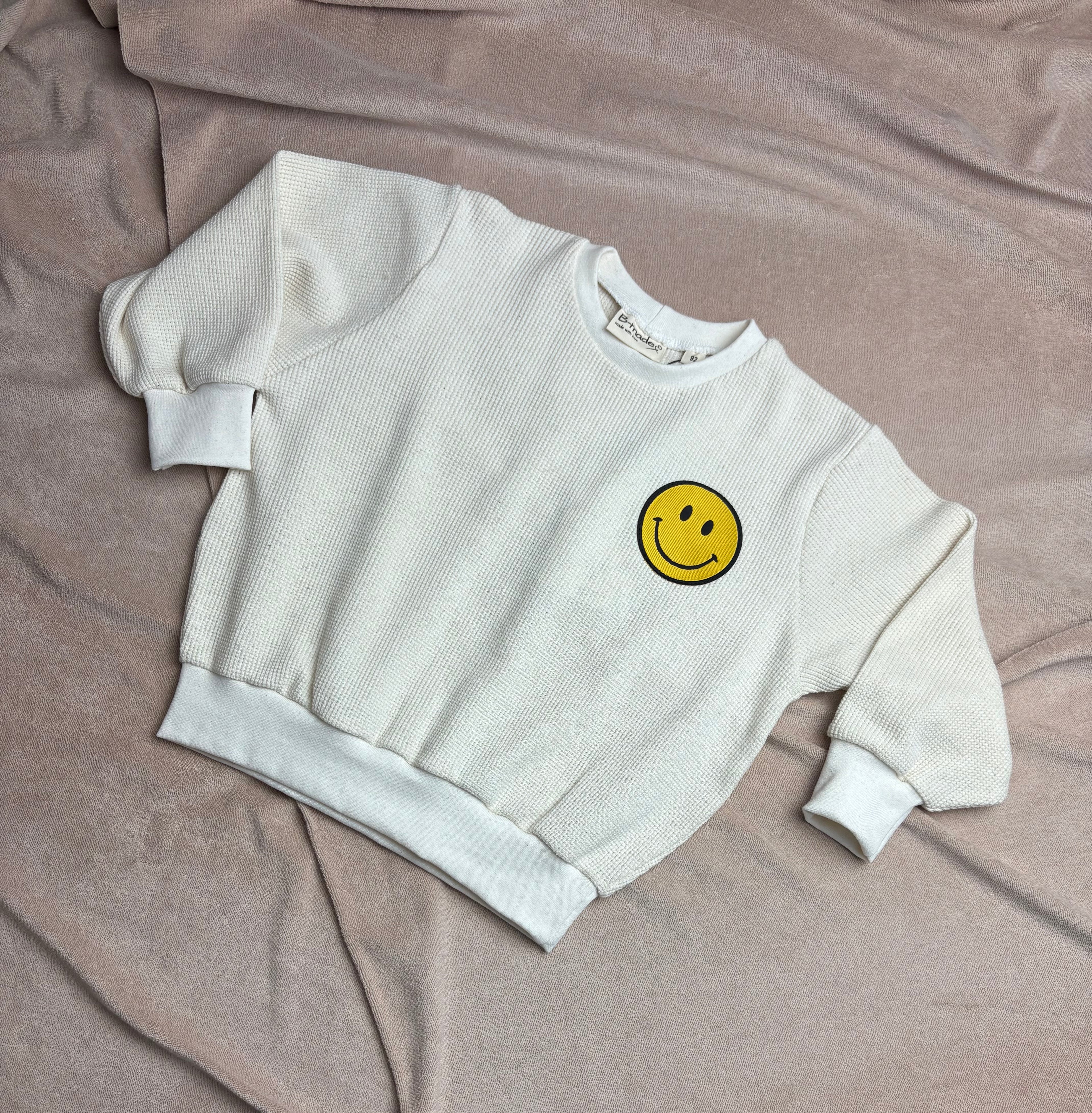Sweater - Wafelstof beige met smiley