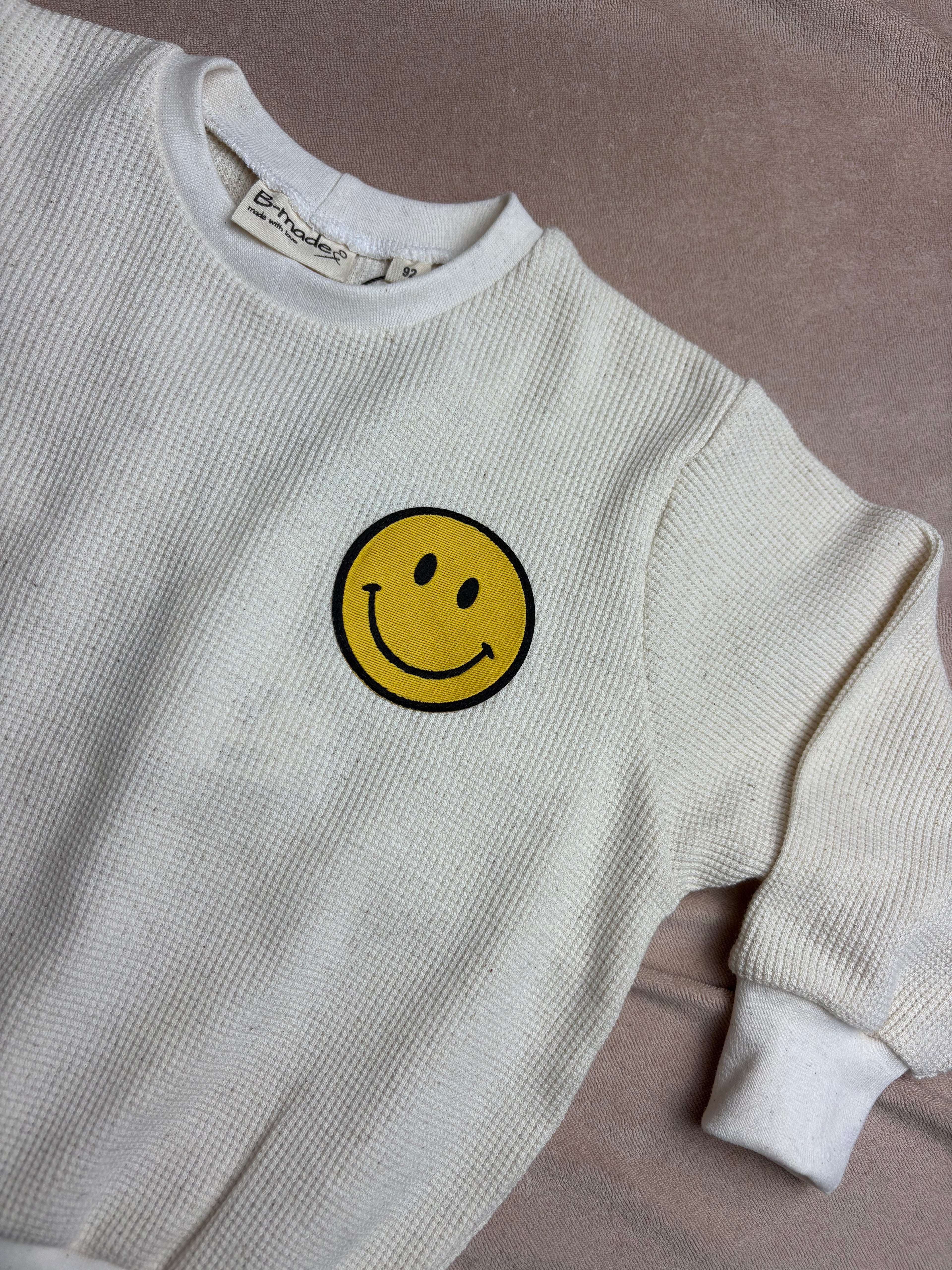 Sweater - Wafelstof beige met smiley