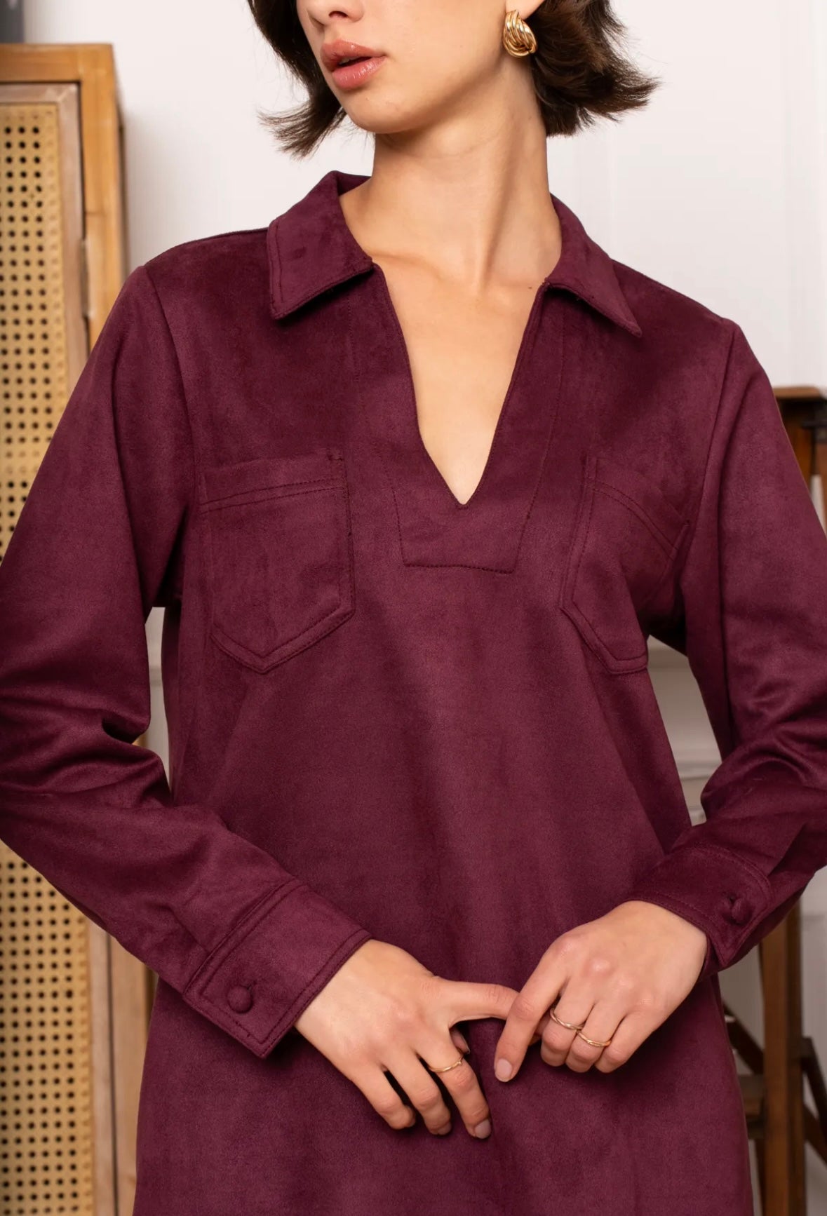 Suède jurk - bordeaux